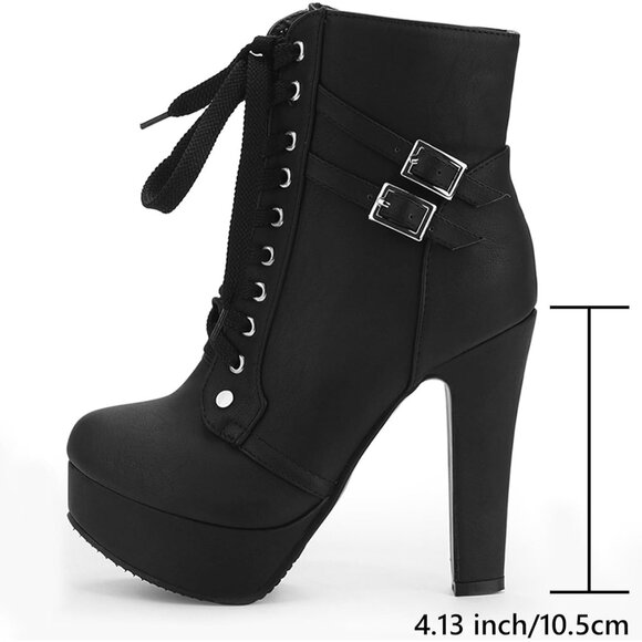 Women's Black Susanny High Heel Platform Sexy Lace Up Mid Calf Boots - Picture 2 of 9